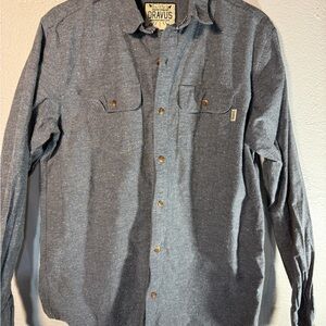 Dravus men’s M long sleeve button-up in gray heather slub fabric